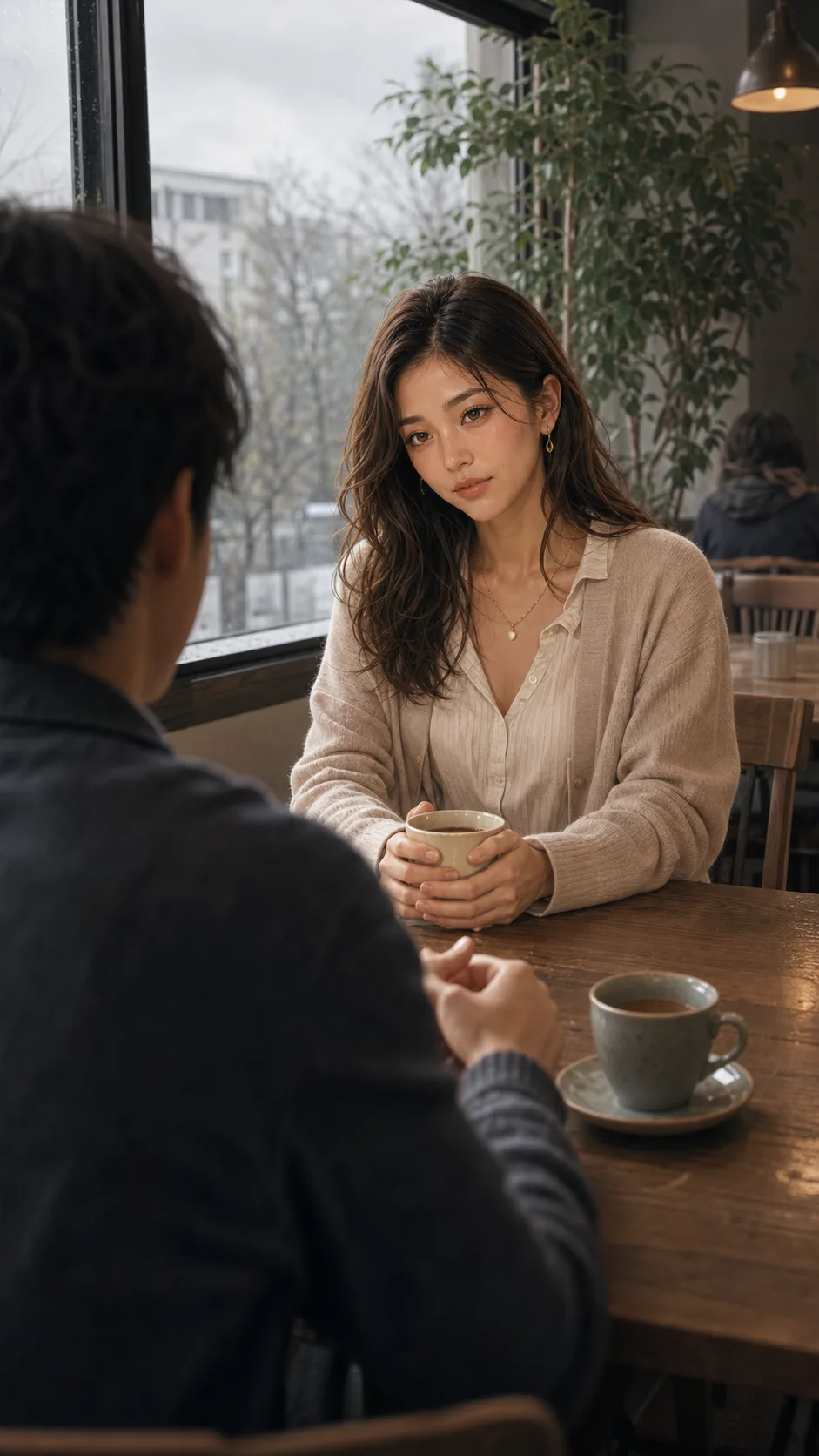 カフェでJasmineと本音を話す場面
