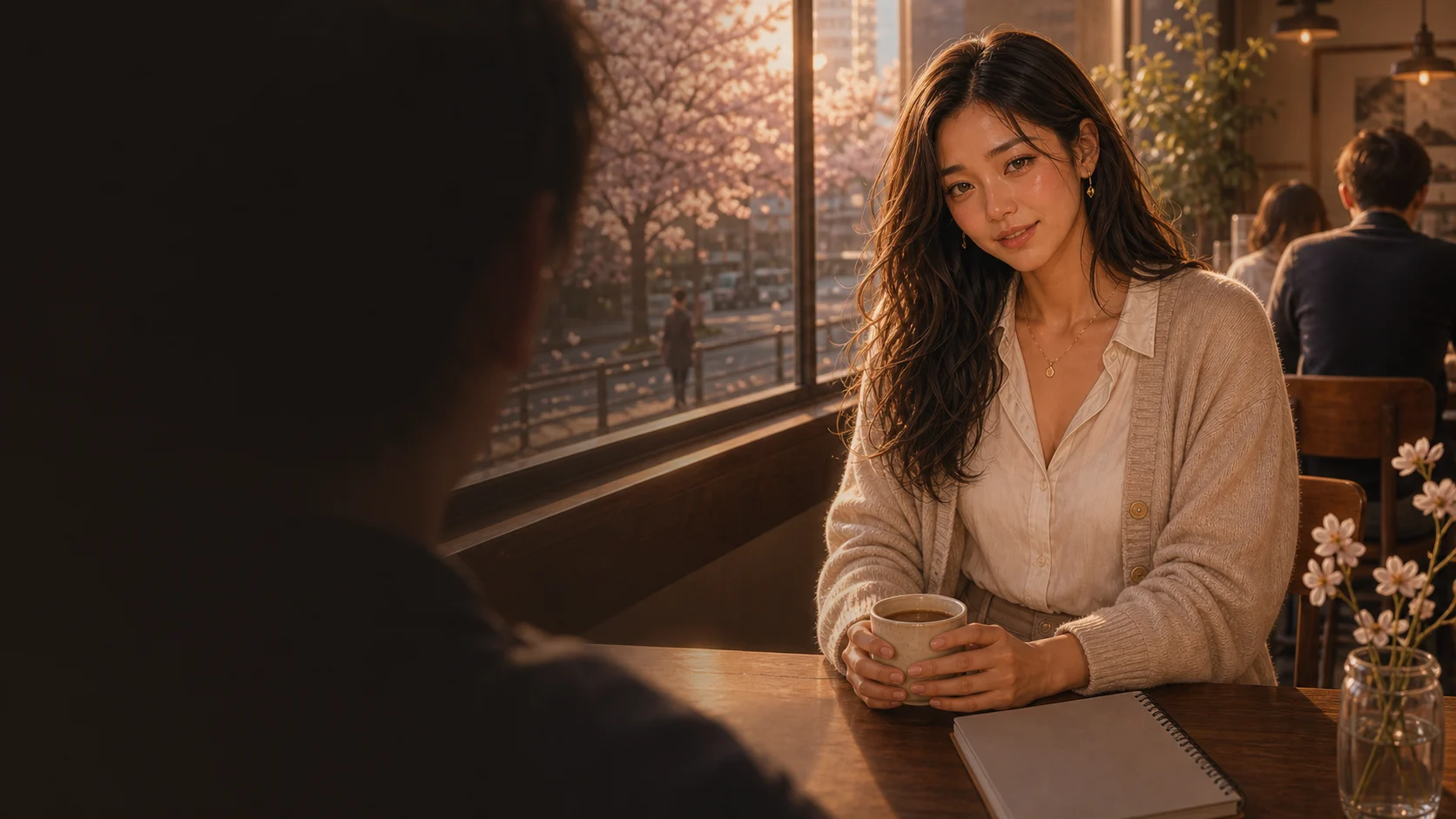 カフェで英語の会話をするLessons of the Heartの場面